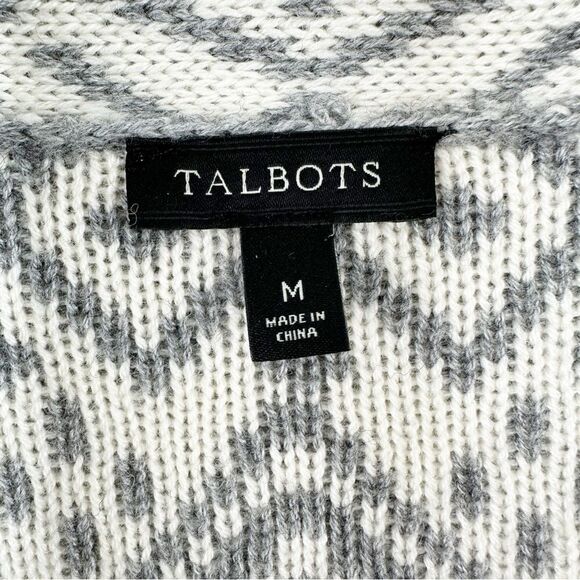 Talbots Cream Gray Patterned Cashmere Wool Open Front Thick Comfy Cardigan Sz M - Picture 4 of 10